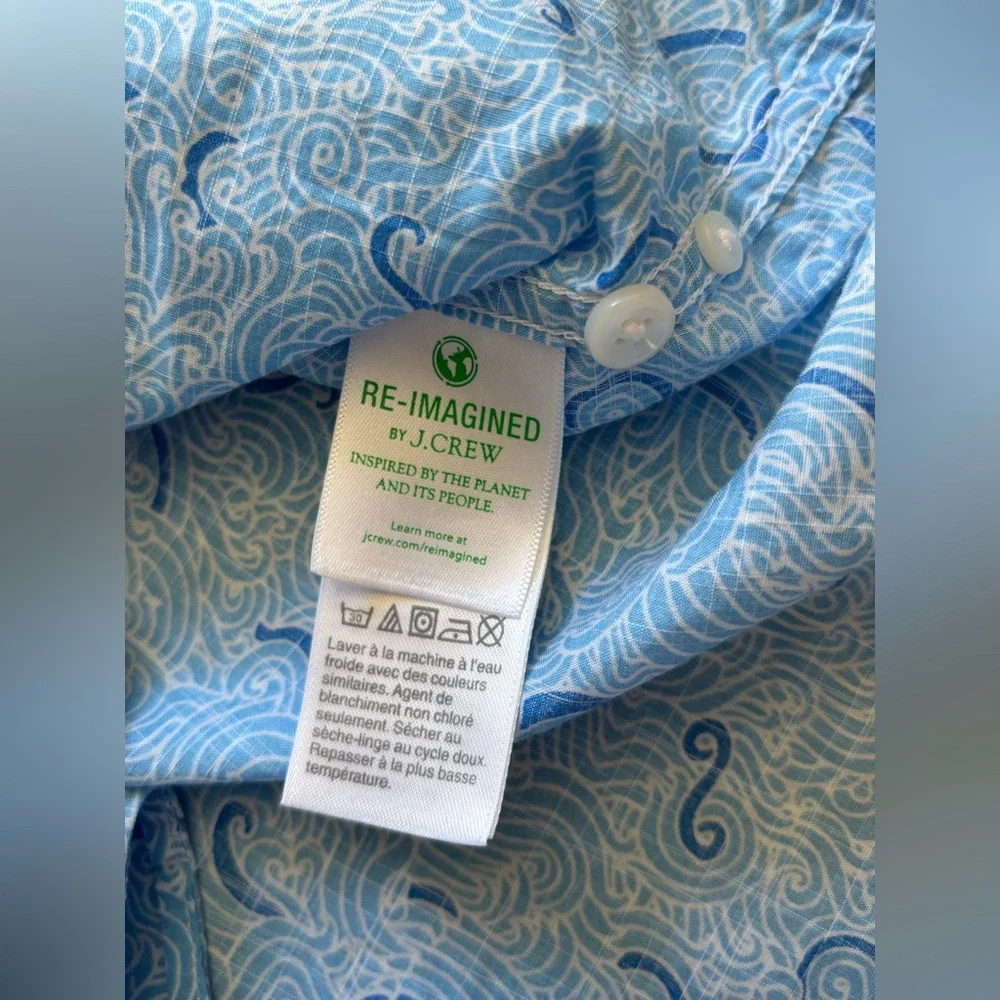 J. Crew Slim Large Blue White Pattern Short Sleeve Cotton Pocket Button Shirt - Picture 7 of 10